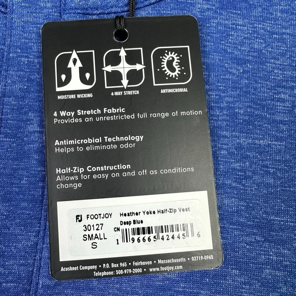 FootJoy Heather Yoke Half Zip Vest Mens S Blue Stretch Performance Golf NEW READ